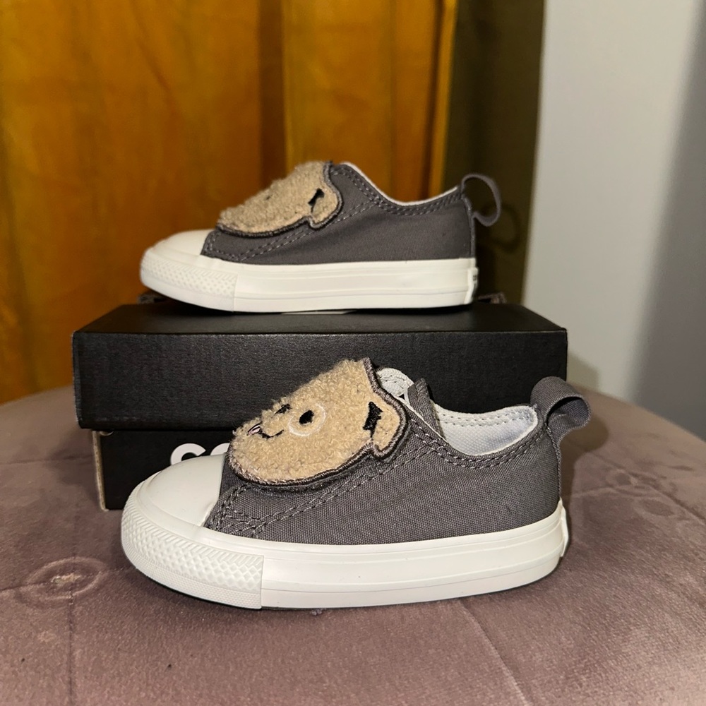 Converse Gray Kids Sneakers with Bear Design